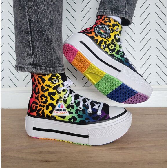 ❤️Converse Chuck Taylor Lift Platform Pride Sz 8 Women's Shoes Leopard A15782C❤️